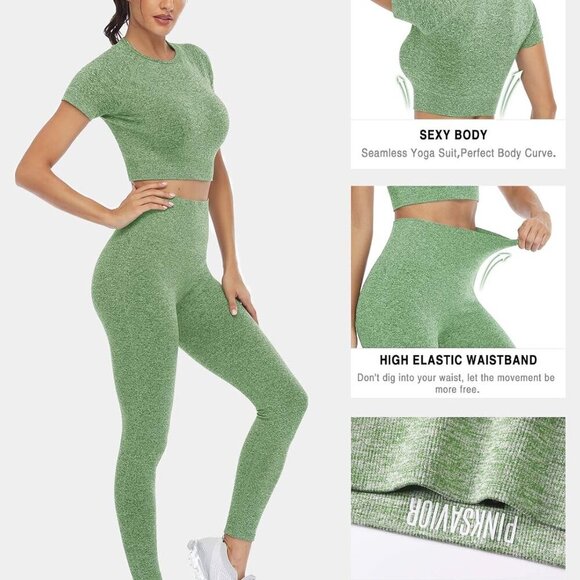 Workout Sets for Women 2 Piece Cute Outfits for Athletic Pilates Gym Clothes - Picture 2 of 5